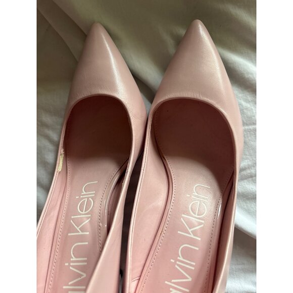 Calvin Klein Pink Leather Pointed-Toe Heels 11M Slip Op Pumps - Picture 9 of 9